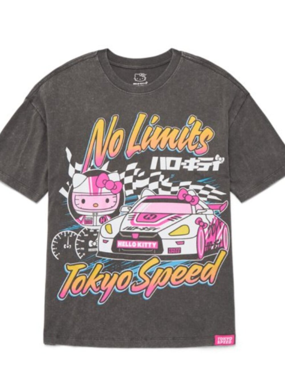Sanrio Hello Kitty, Boys' Gray Mineral Wash Graphic T-Shirt, Tokyo Speed New